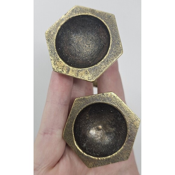 Vtg Pair Brass Candlestick Baluster Form Faceted Screw Hexagonal Base 3.5" - Picture 5 of 12